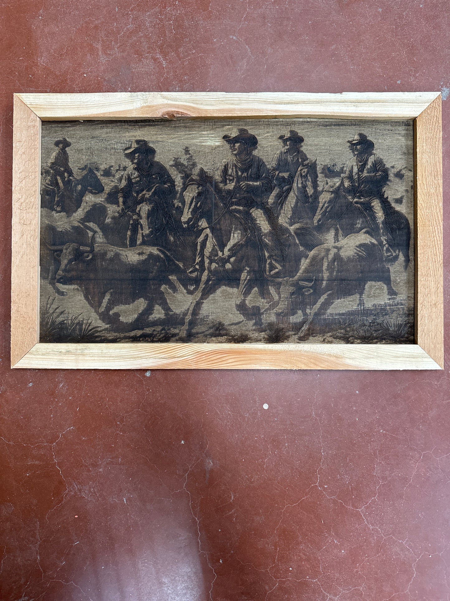 Cattle Drive Wood Art 24” x 16”