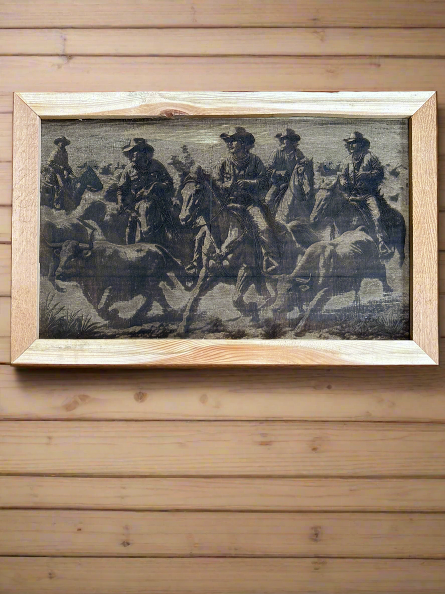 Cattle Drive Wood Art 24” x 16”