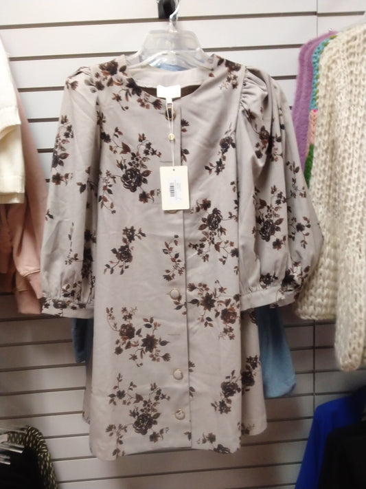 Light Mocha Dress W/small Flowers