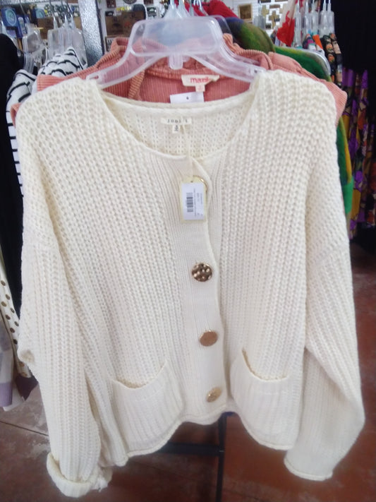 Cream Knit Cardigan W/ Big Buttons