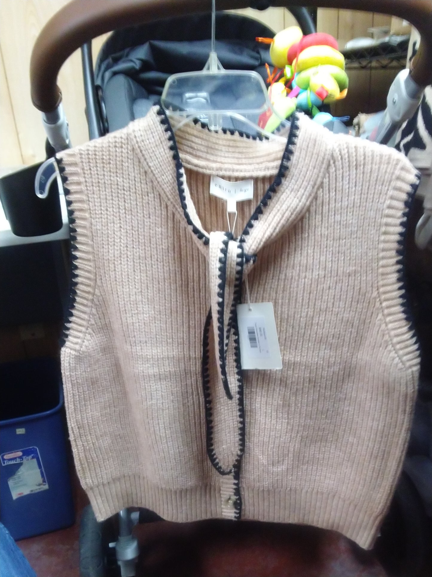 Taupe Sleeveless Sweater W/tie Neck
